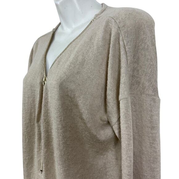 Soft Surroundings Valentina Zip Sweater Stone Beige V-Neck Long Sleeve sz L - Picture 10 of 16